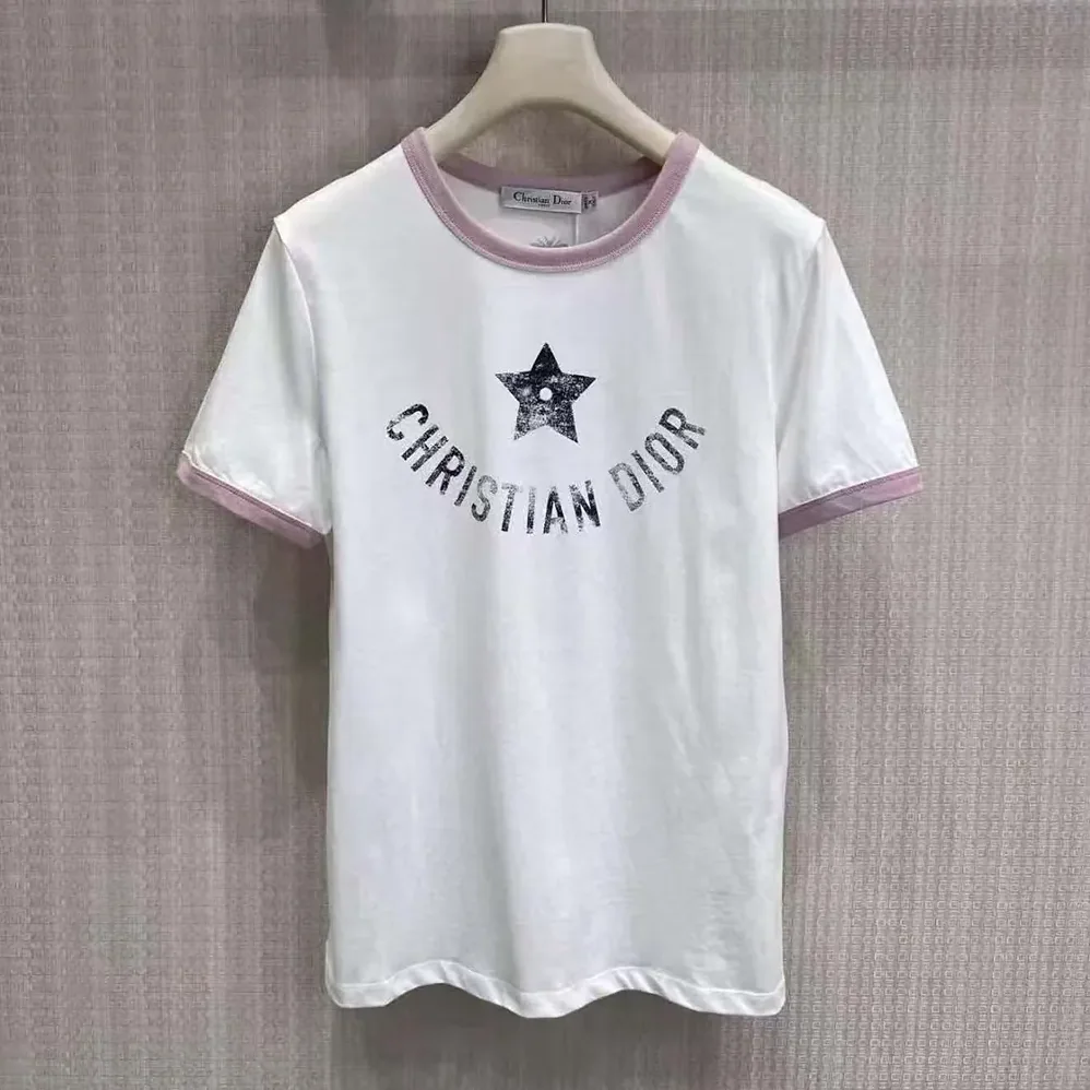 Dior Dioriviera T-Shirt Ecru and Pink Cotton Jersey for Women