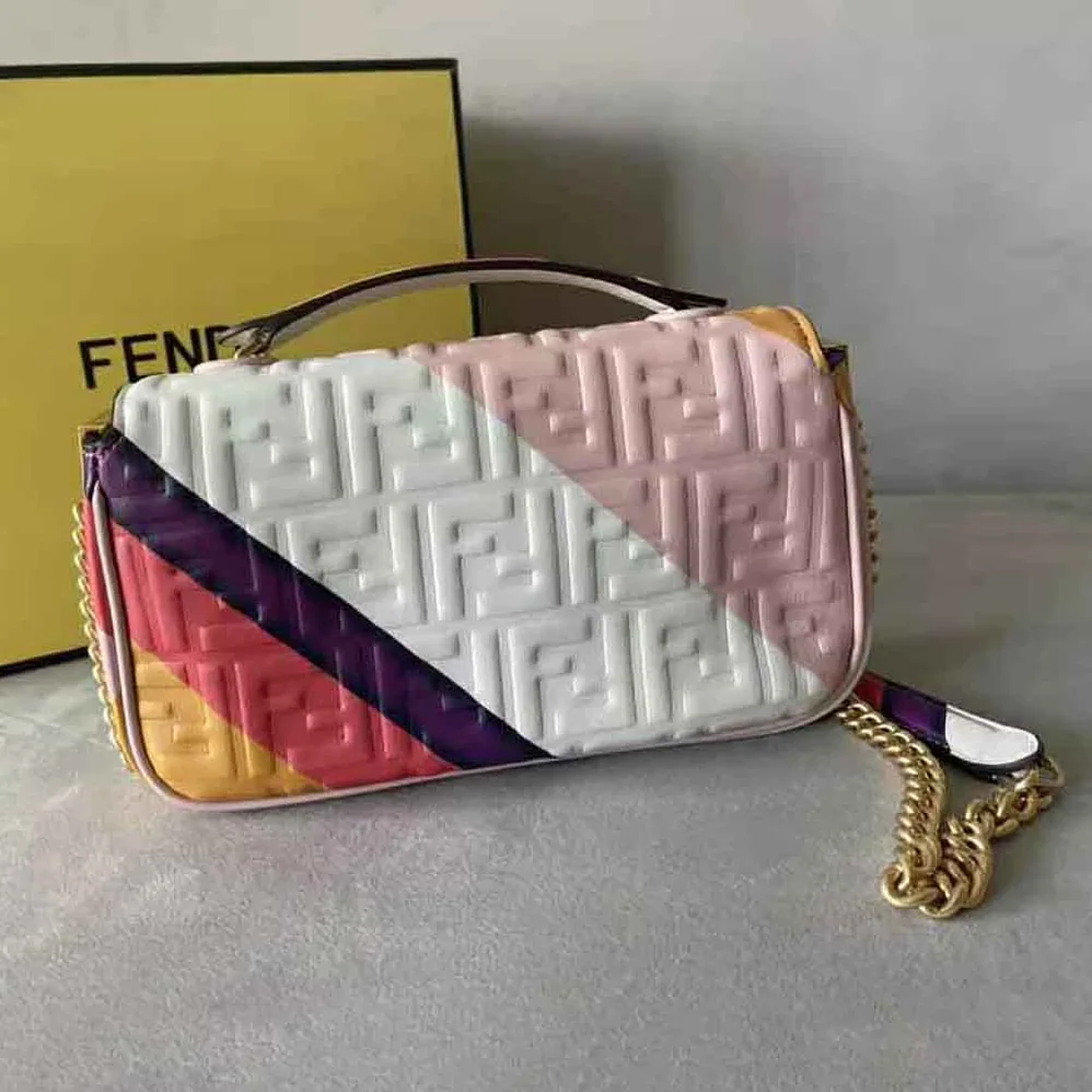 Fendi Baguette Chain Midi Leather Bag with Multicolour Print for Women Fendi Baguette Chain Midi Leather Bag with Multicolour Print for Women