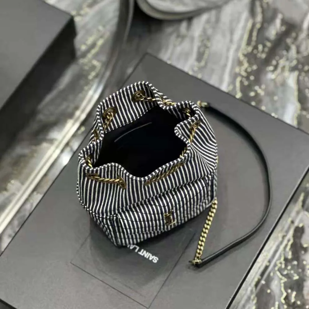 Saint Laurent YSL Joe Mini Bucket Bag in Micro Stripped Denim for Women