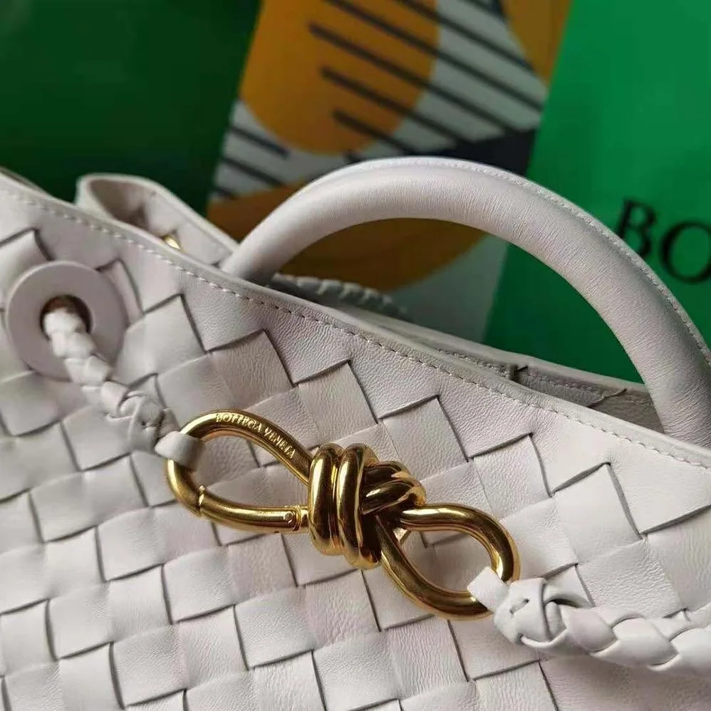Bottega Veneta Small Andiamo Intrecciato Leather Top Handle Bag for Women in White