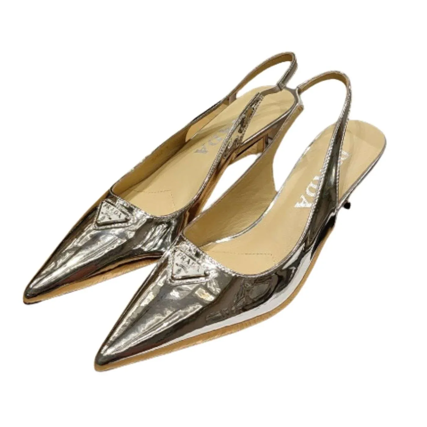 Prada Slingback Spike Pumps Silver