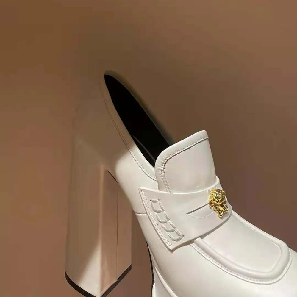 Versace Intrico Platform Loafers in 15cm Heel Height for Women in White Versace Intrico Platform Loafers in 15cm Heel Height for Women in White
