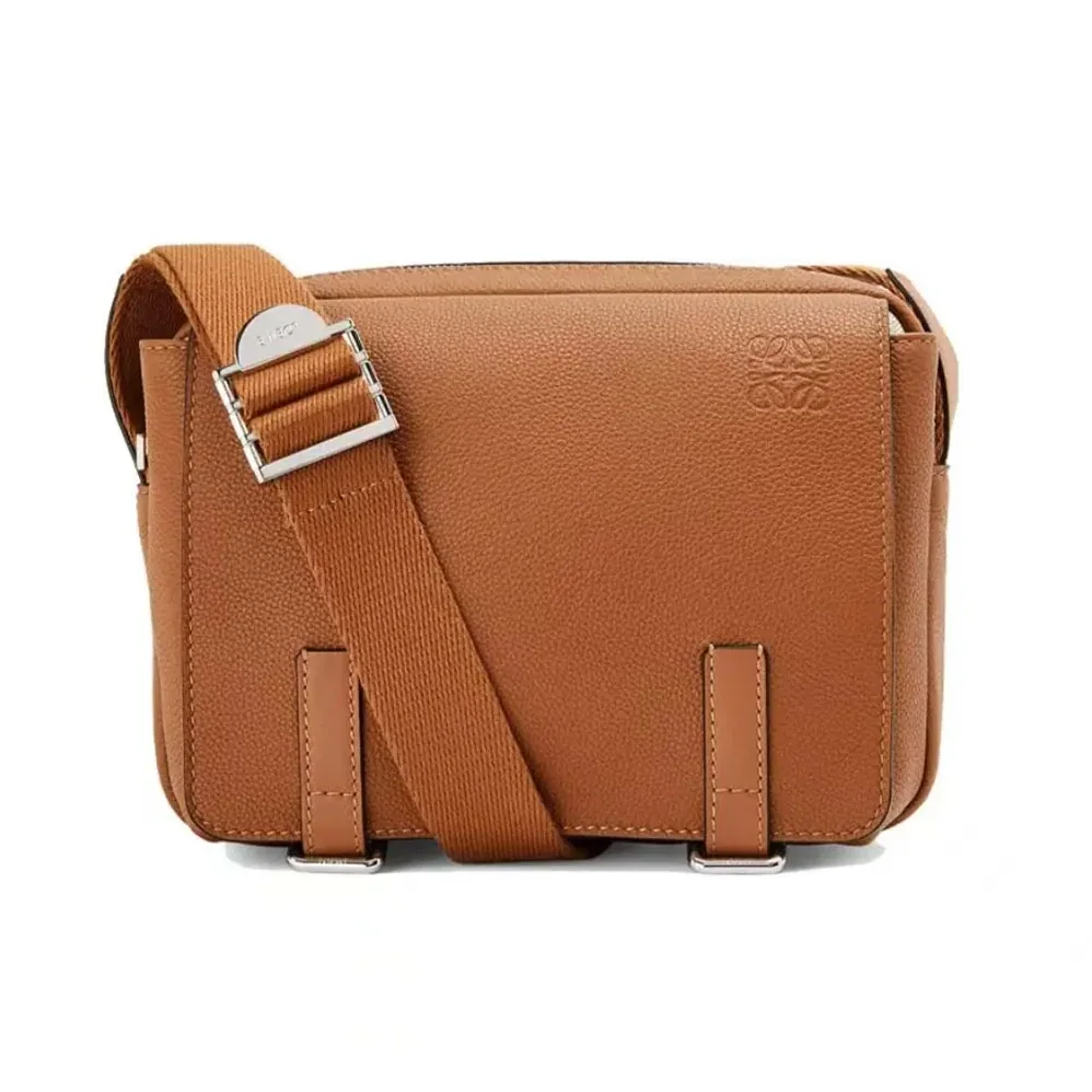 Loewe XS Military Messenger Bag in Supple Smooth Calfskin and Jacquard for Men in Brown