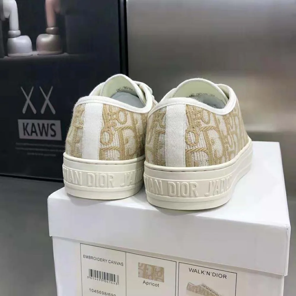 Dior Walk'N'Dior Sneaker Gold-Tone Dior Oblique Cotton with Metallic Thread Embroidery for Women Dior Walk'N'Dior Sneaker Gold-Tone Dior Oblique Cotton with Metallic Thread Embroidery for Women