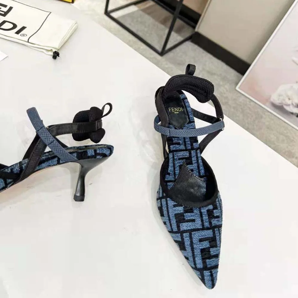 Fendi Colibrì Lite Medium-Heel Blue FF Chenille Slingbacks for Women Fendi Colibrì Lite Medium-Heel Blue FF Chenille Slingbacks for Women
