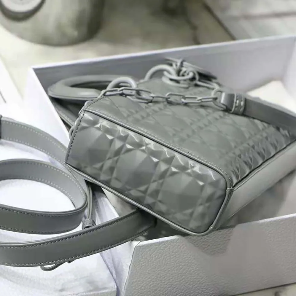 Dior Lady D-Joy Bag Gray Cannage Calfskin with Diamond Motif for Women