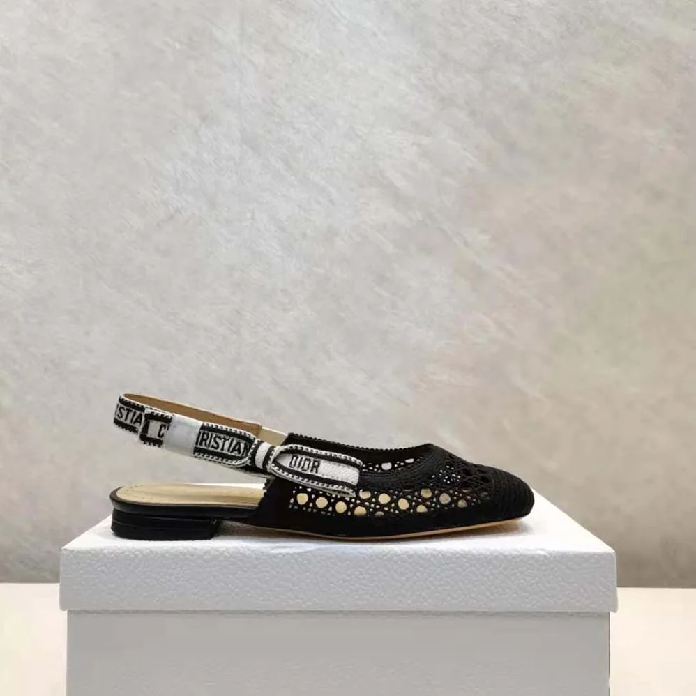 Dior Dior and Moi Slingback Ballerina Flat Black Cannage Embroidered Mesh for Women Dior Dior and Moi Slingback Ballerina Flat Black Cannage Embroidered Mesh for Women