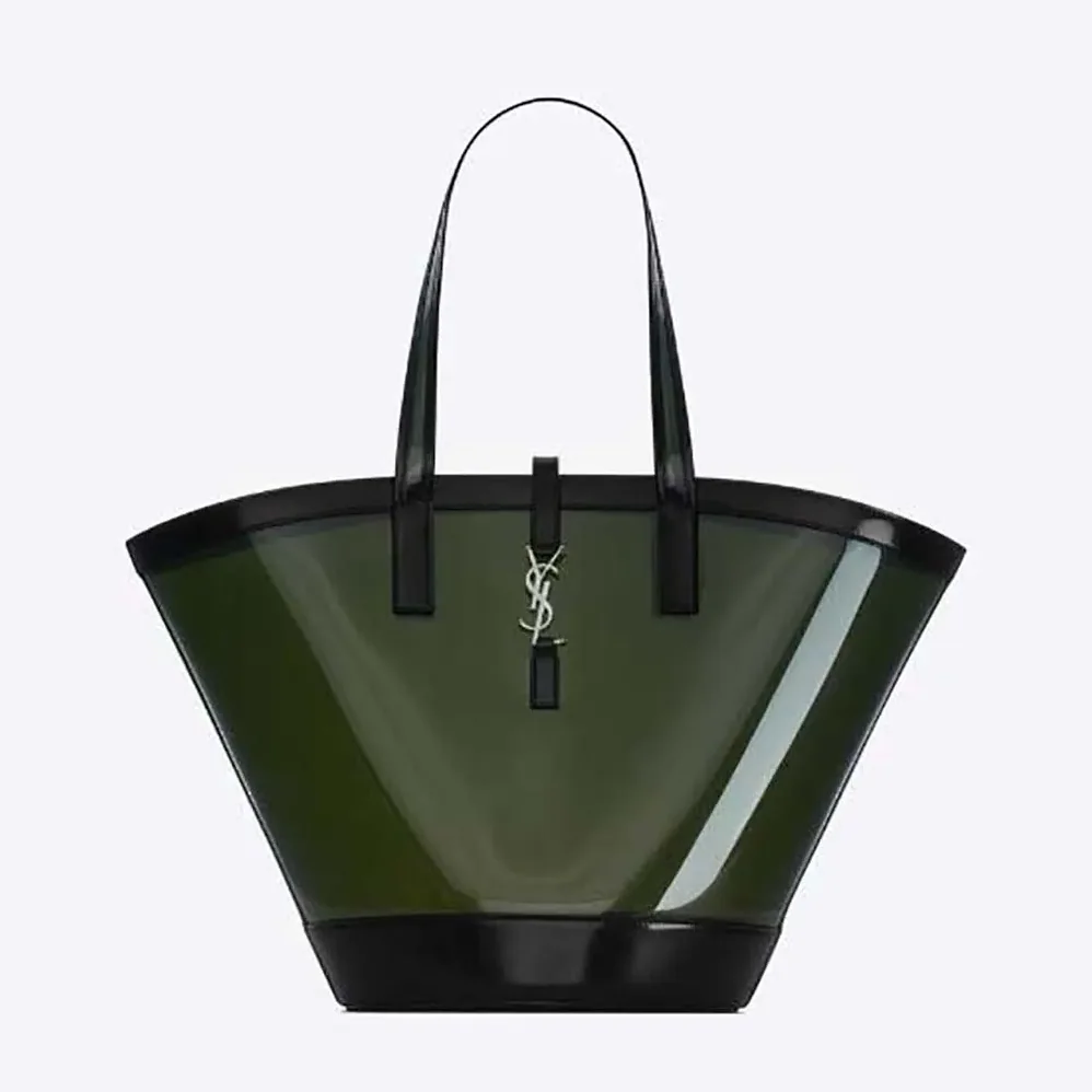 Saint Laurent YSL Panier Medium in Vinyl and Shiny Leather for Women in Black