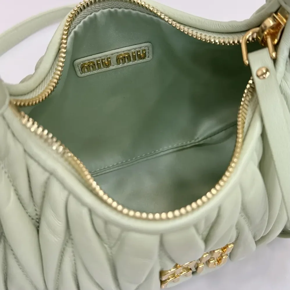 Miu Miu Wander Matelassé Nappa Leather Hobo Bag for Women in Aqua