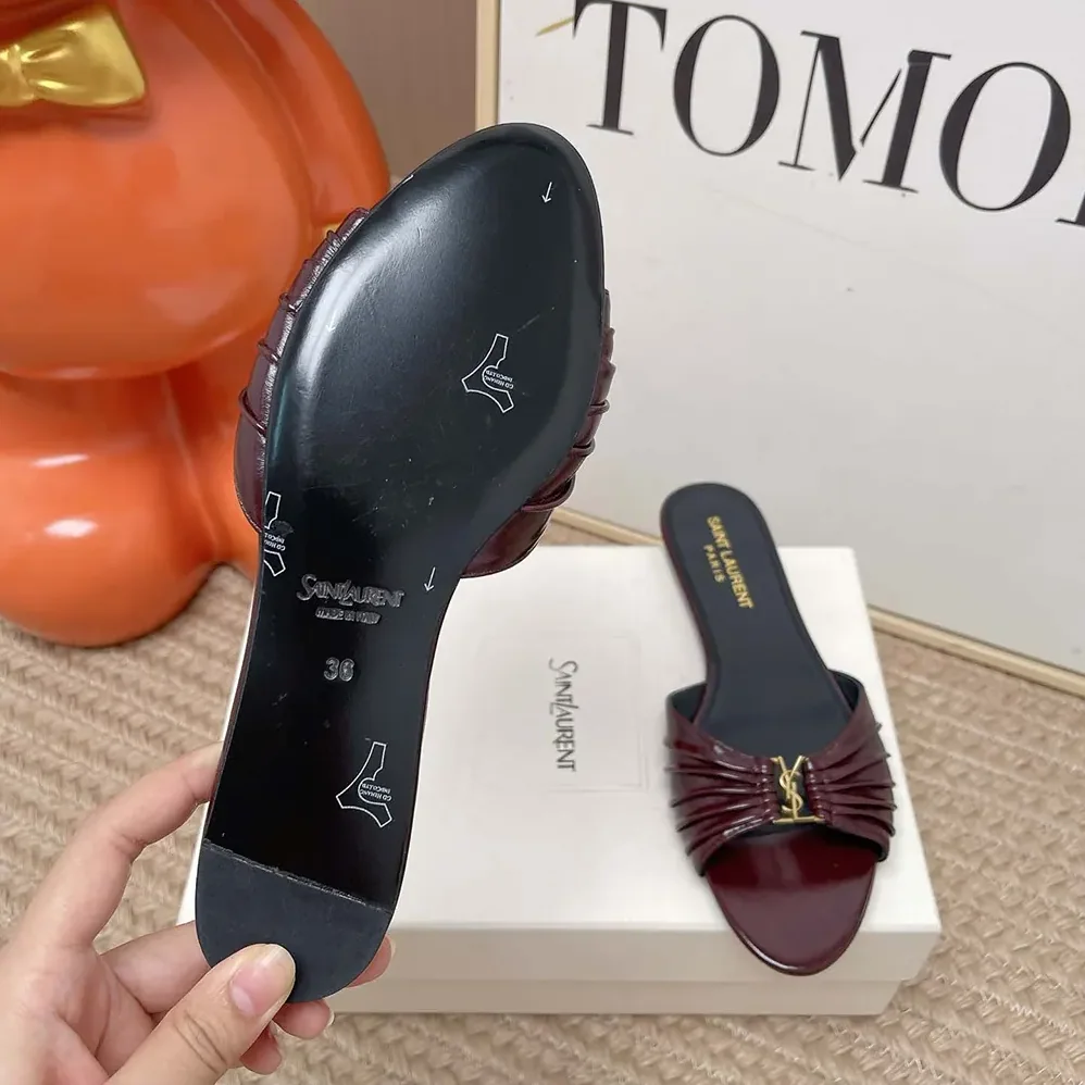Saint Laurent YSL Babylone Slides In Smooth Leather Bordeaux for Women