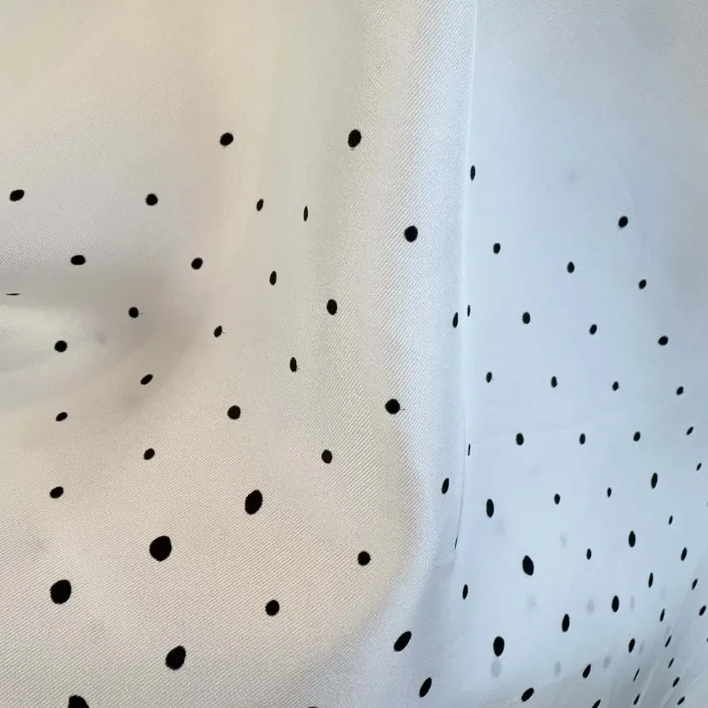 Dior Short-Sleeved Blouse with Rear Tie White Silk Twill with Black PolkaDior Motif for Women Dior Short-Sleeved Blouse with Rear Tie White Silk Twill with Black PolkaDior Motif for Women