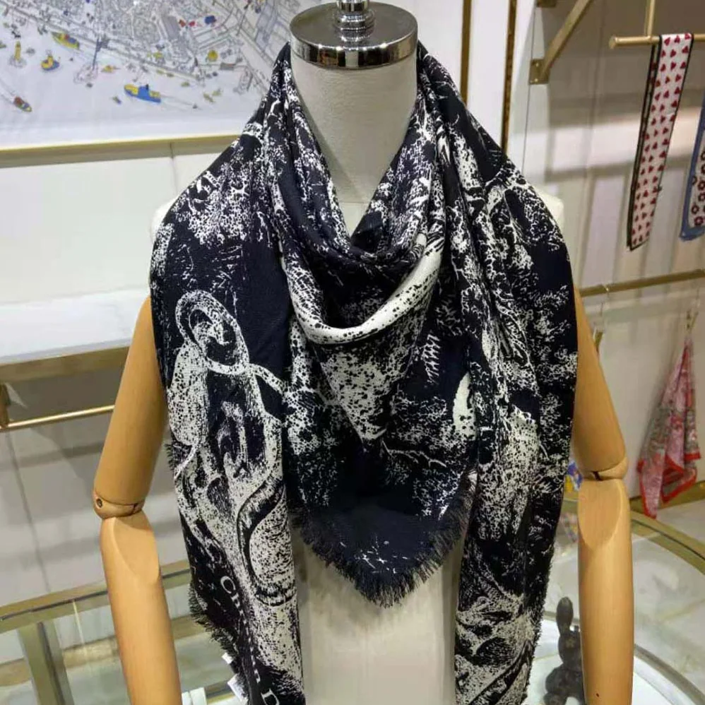 Dior Toile DE Jouy Reverse Square Scarf Silk Twill for Women in Black