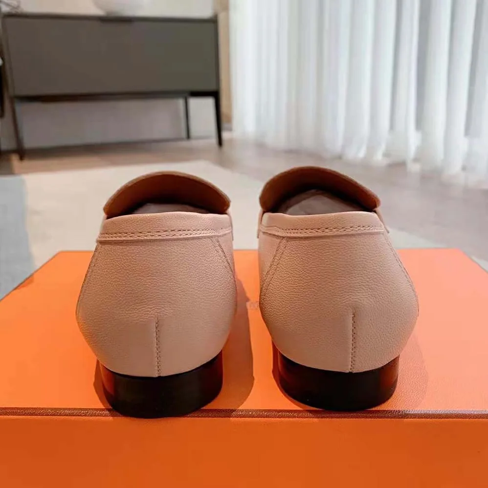 Hermes Paris Loafer in Goatskin with Palladium-Plated Signature “H” Detail for Women in Pink Hermes Paris Loafer in Goatskin with Palladium-Plated Signature “H” Detail for Women in Pink