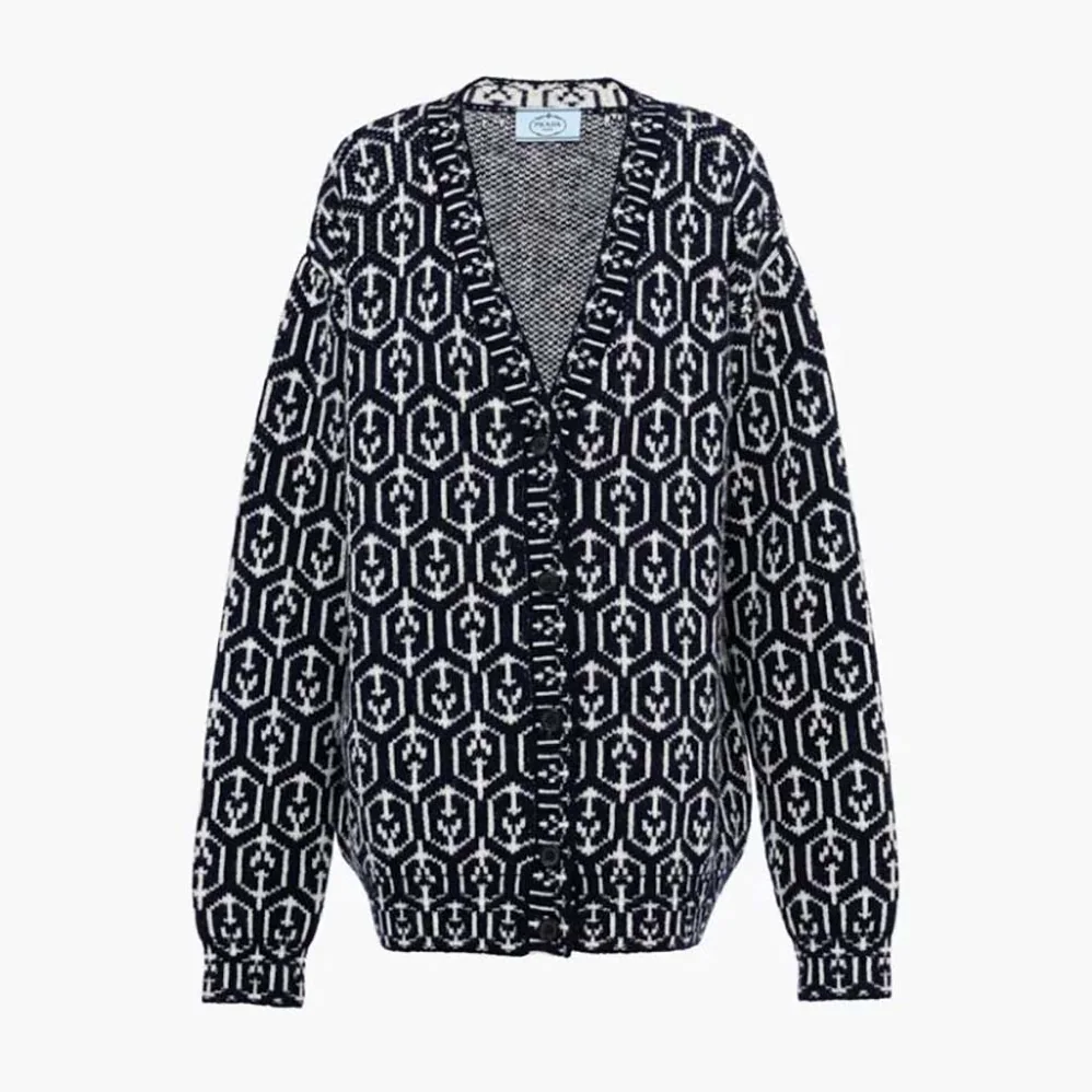 Prada Jacquard Shetland Wool Cardigan for Women Prada Jacquard Shetland Wool Cardigan for Women