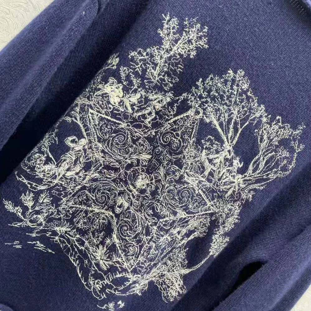 Dior Embroidered Sweater Navy Blue Cashmere Knit for Women Dior Embroidered Sweater Navy Blue Cashmere Knit for Women