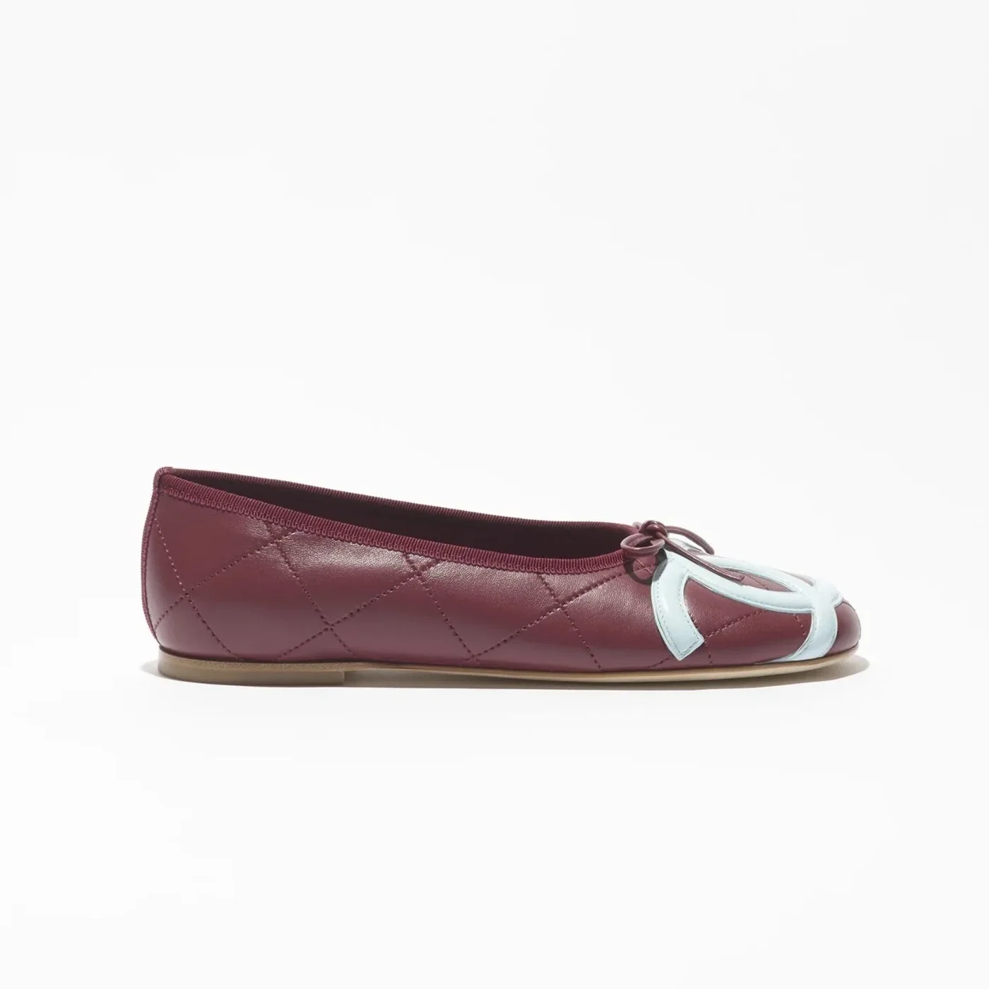 Chanel Ballet Flats Burgundy/ Light Blue --U8991 Chanel Ballet Flats Burgundy/ Light Blue --U8991