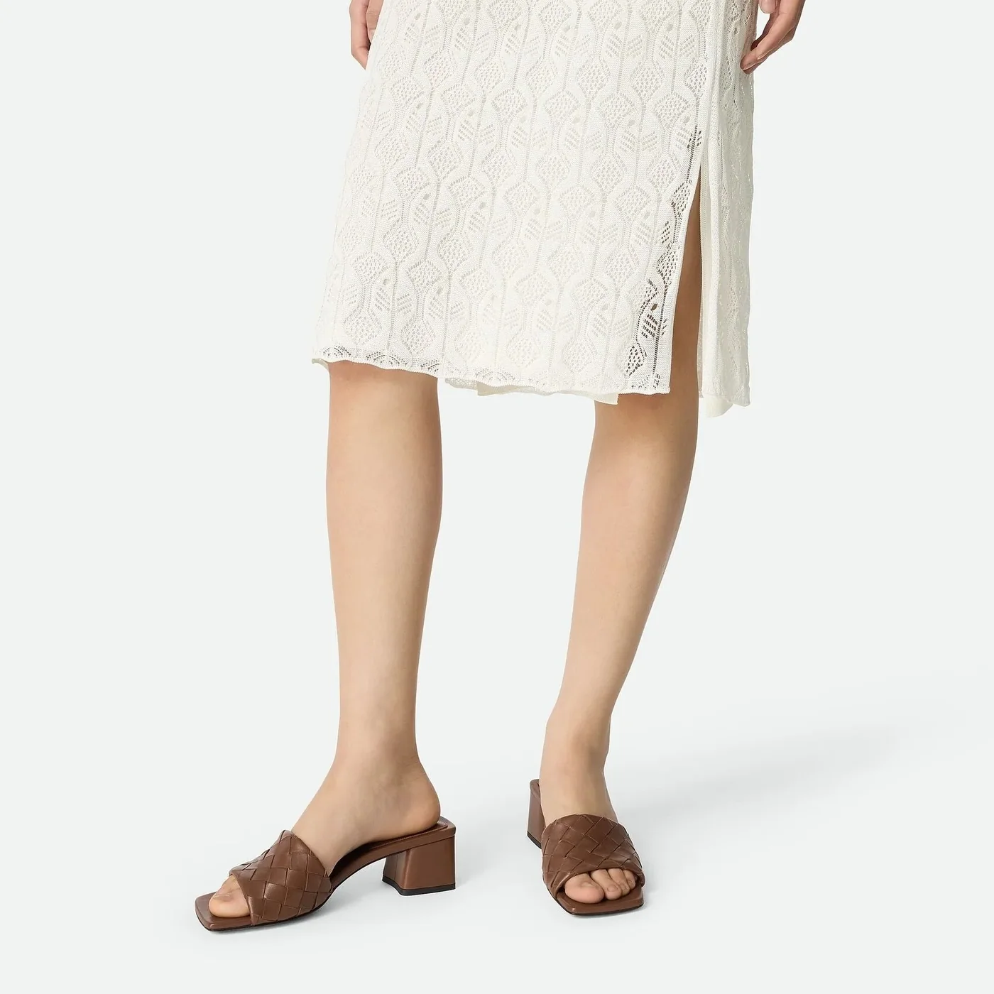 Bottega Veneta Parco Mule Mid Heel Dark Leather Bottega Veneta Parco Mule Mid Heel Dark Leather