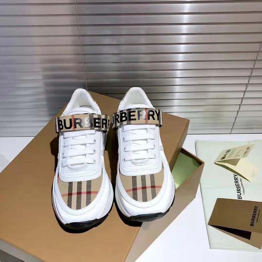 Burberry Logo Detail Leather and Nylon Sneakers for Unisex in White