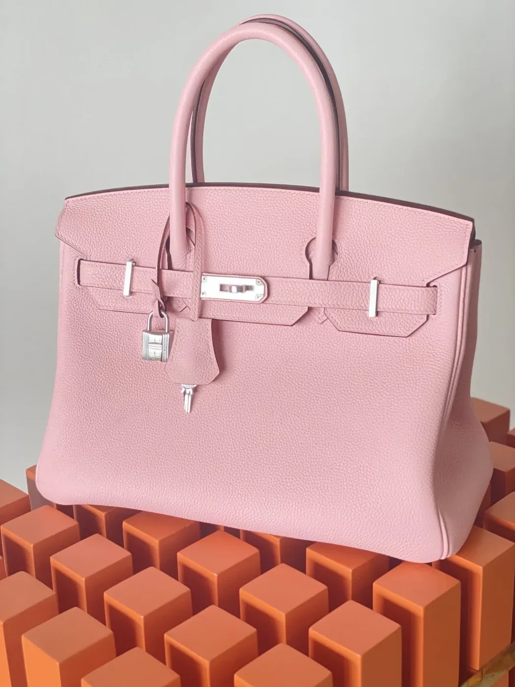 Hermes Birkin Top Handle Bag / Nata Swift Pink Silver Hardware