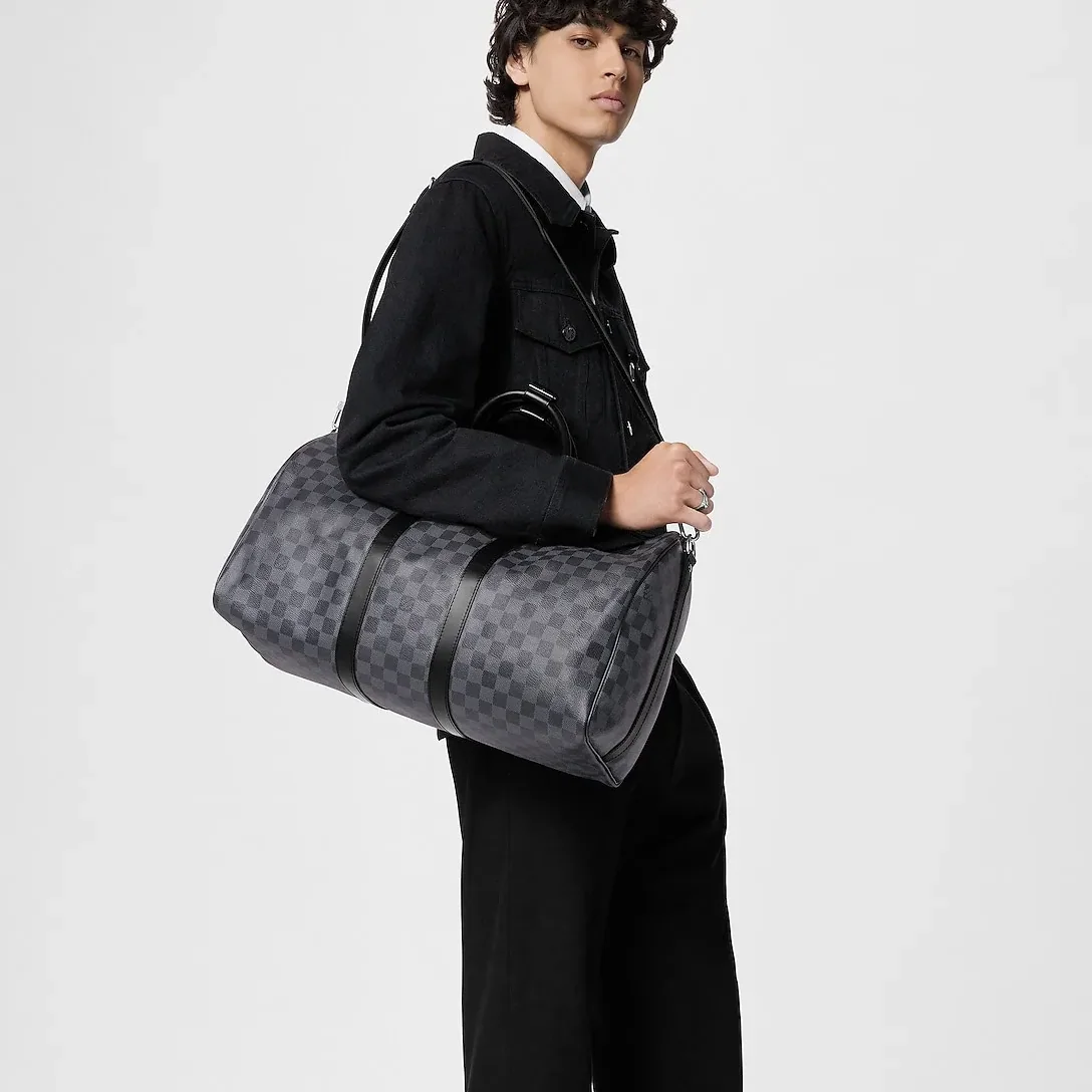 Louis Vuitton Keepall Bandouliere 45 Travel Bag / Black Damier Graphite Silver Hardware