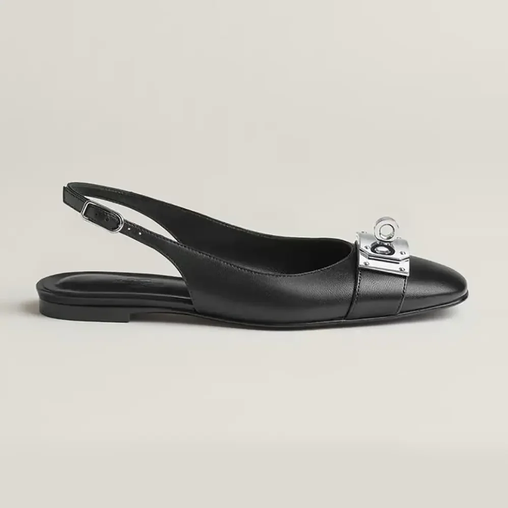 Hermes Gold Innocente Slingback with Kelly Buckle for Women in Black Hermes Gold Innocente Slingback with Kelly Buckle for Women in Black