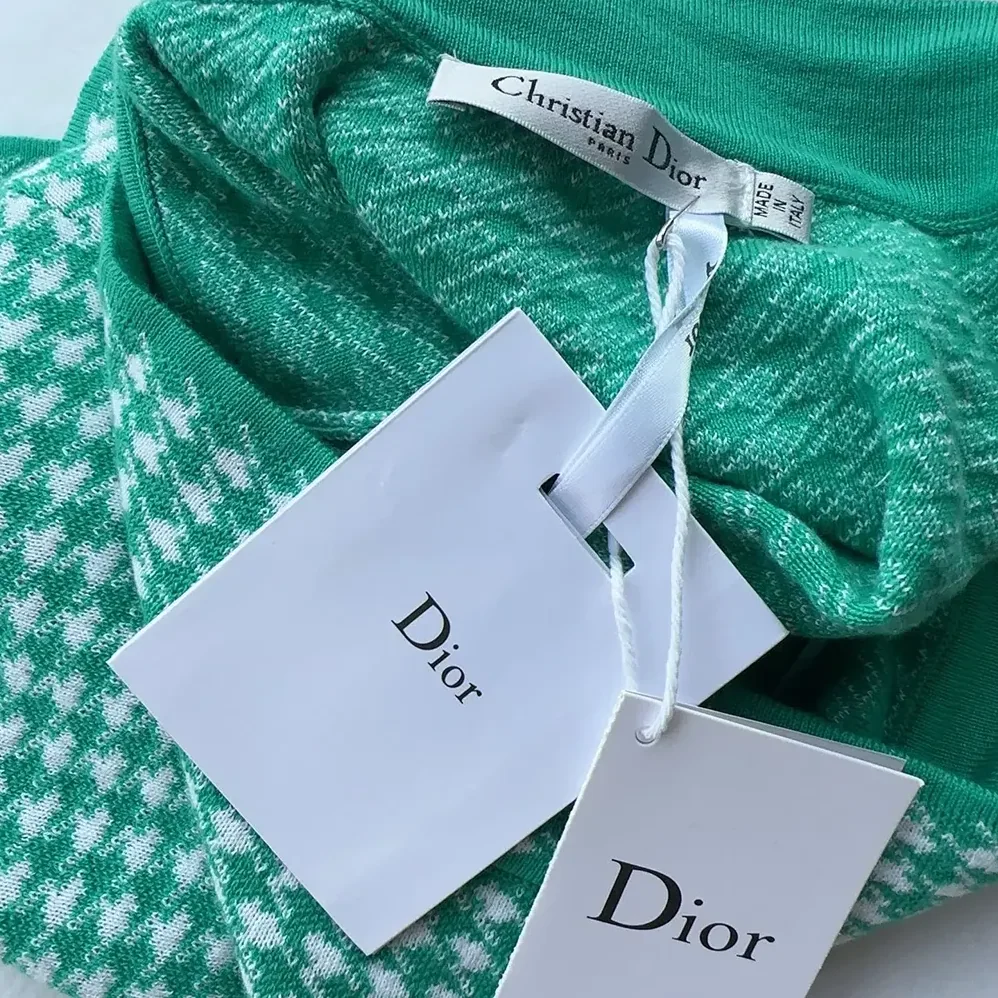 Dior Dioriviera Flared Miniskirt White and Aquamarina Houndstooth Technical Knit for Women
