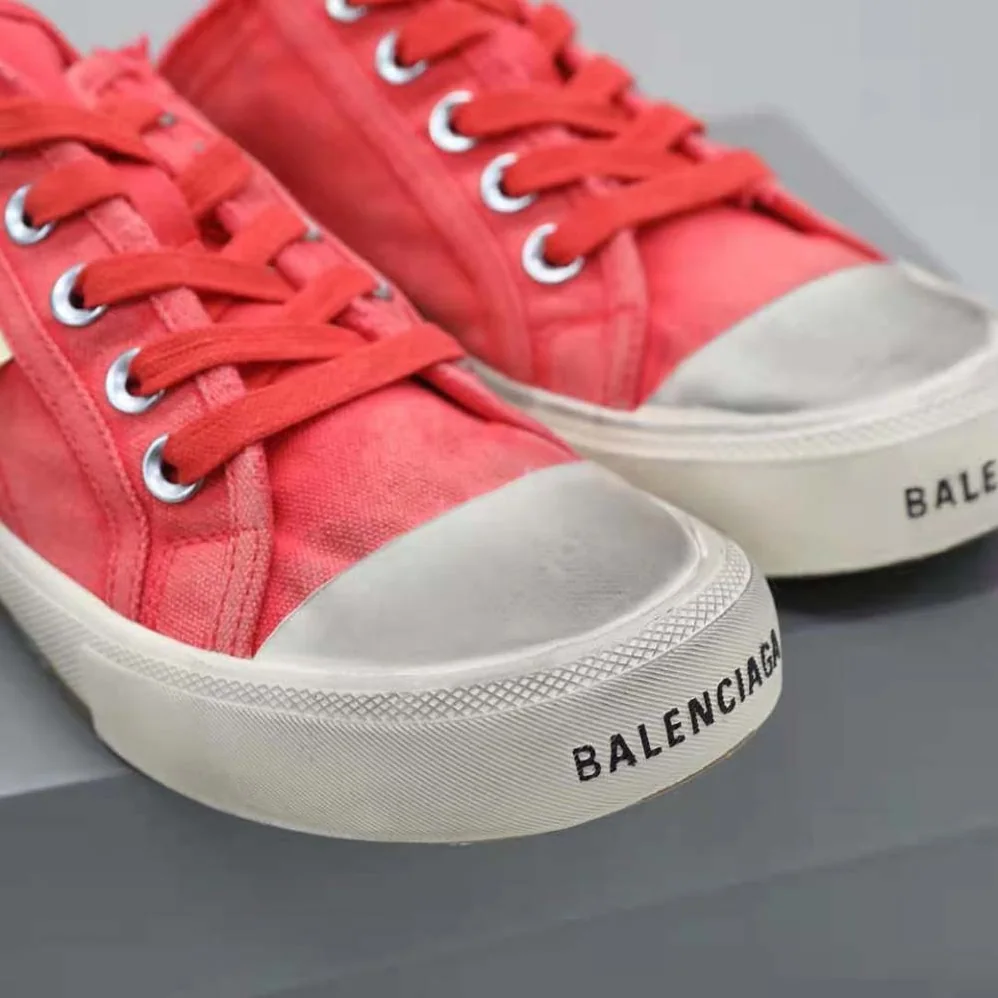 Balenciaga Paris Sneaker Mule in Red Destroyed Cotton and White Rubber for Unisex Balenciaga Paris Sneaker Mule in Red Destroyed Cotton and White Rubber for Unisex