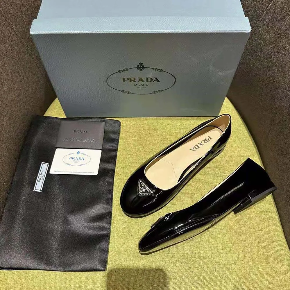 Prada Patent Leather Ballerinas for Women in Black
