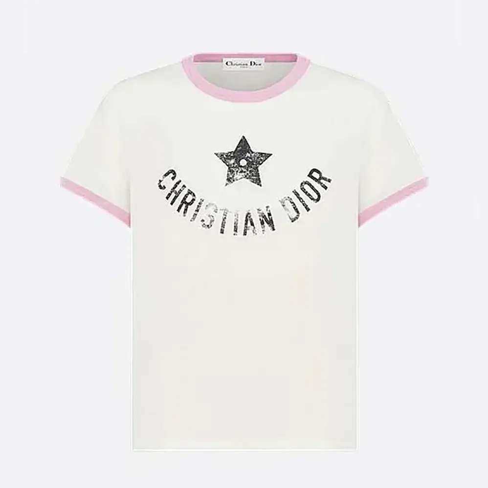 Dior Dioriviera T-Shirt Ecru and Pink Cotton Jersey for Women