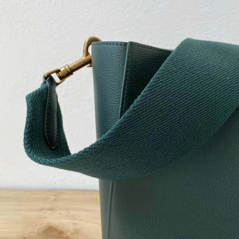 Celine Sangle Small Bucket Bag in Soft Grained Calfskin for Women in Green