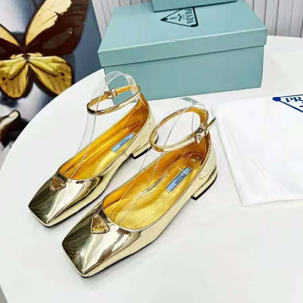 Prada Metallic Leather Ballerinas for Women in Gold