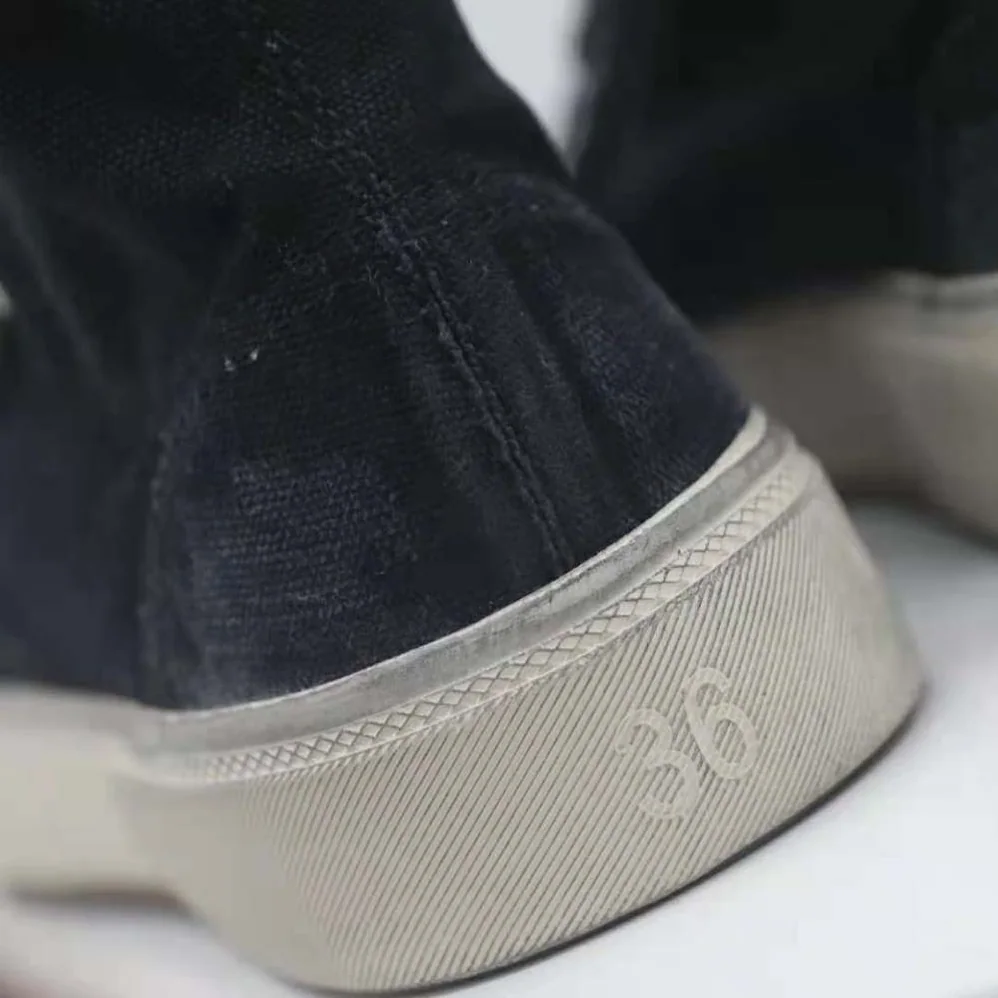 Balenciaga Paris High Top Sneaker in Black Destroyed Cotton and White Rubber for Unisex