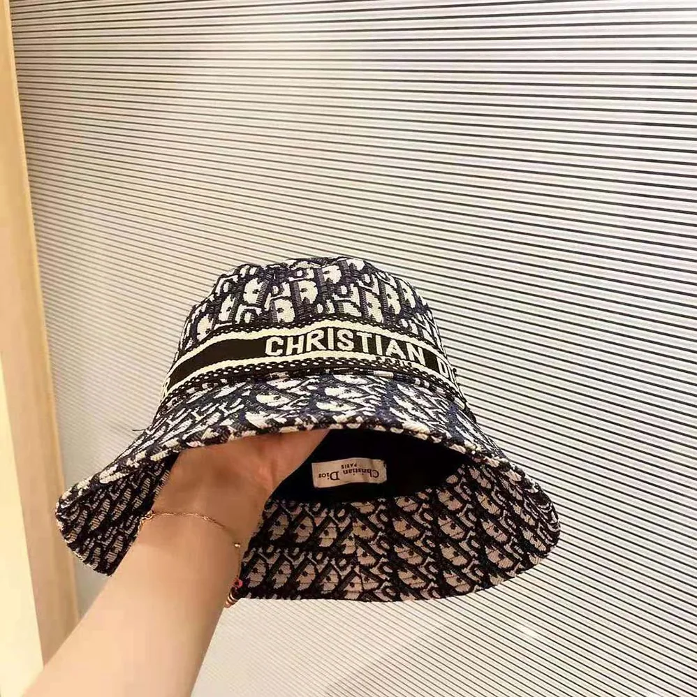 Dior D-Oblique Small Brim Bucket Hat Navy Blue Cotton for Women Dior D-Oblique Small Brim Bucket Hat Navy Blue Cotton for Women