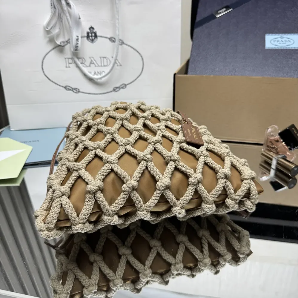 Prada Cotton Cord Macramé Tote Bag for Unisex in Brown