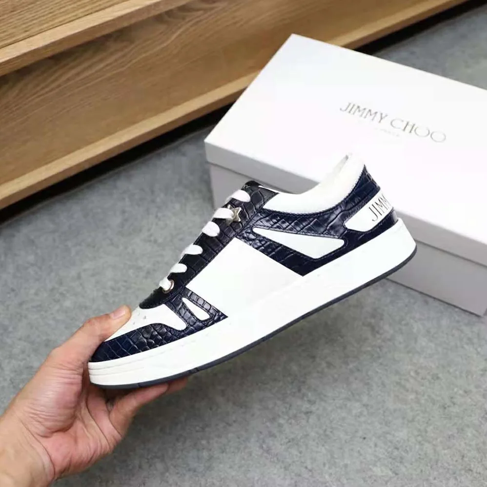 Jimmy Choo Hawaii/M Marine Croc-Embossed Leather and White Calf Leather Low Top Trainers for Men Jimmy Choo Hawaii/M Marine Croc-Embossed Leather and White Calf Leather Low Top Trainers for Men