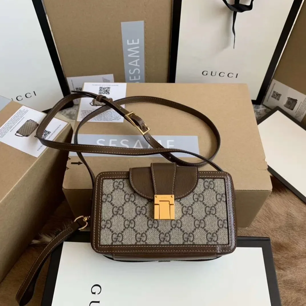 GG Mini Bag With Clasp Closure Beige in Ebony GG Supreme Canvas /