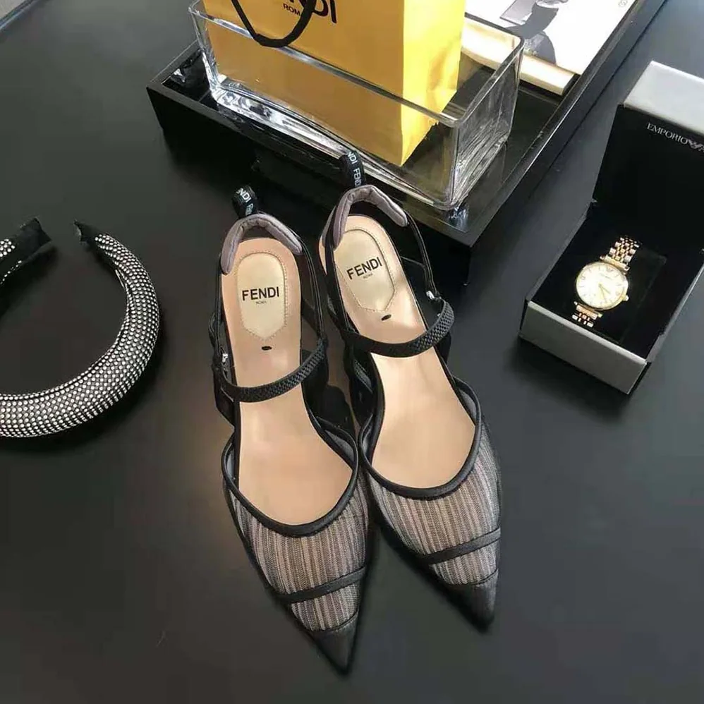 Fendi Colibri Lite Black Tulle and Satin High for Women in heeled Slingbacks Fendi Colibri Lite Black Tulle and Satin High for Women in heeled Slingbacks