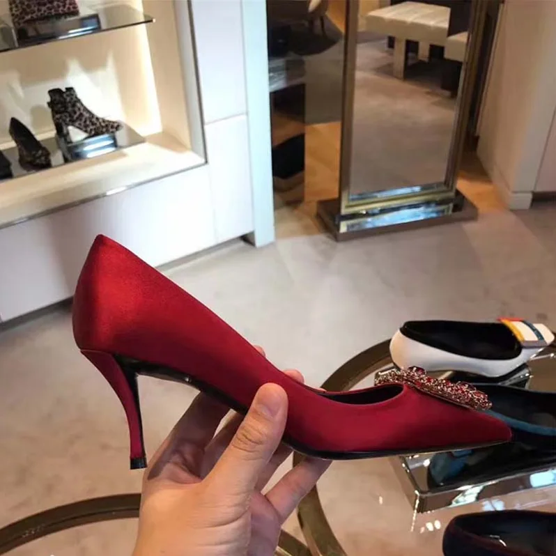 Roger Vivier Silk Flower Strass Pumps 65mm Heel for Women in Red