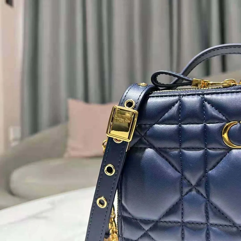 Dior Caro Box Bag with Chain Royal Blue Quilted Macrocannage Calfskin for Women