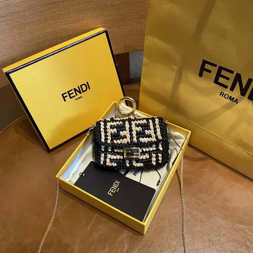 Fendi Nano Baguette Charm Black Raffia Charm for Women Fendi Nano Baguette Charm Black Raffia Charm for Women