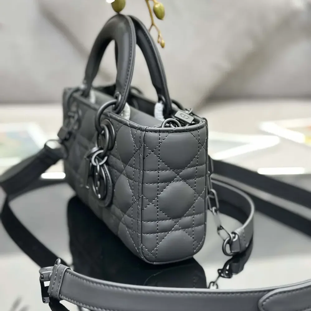 Dior Small Lady D-Joy Bag Ultramatte Black Cannage Calfskin for Women