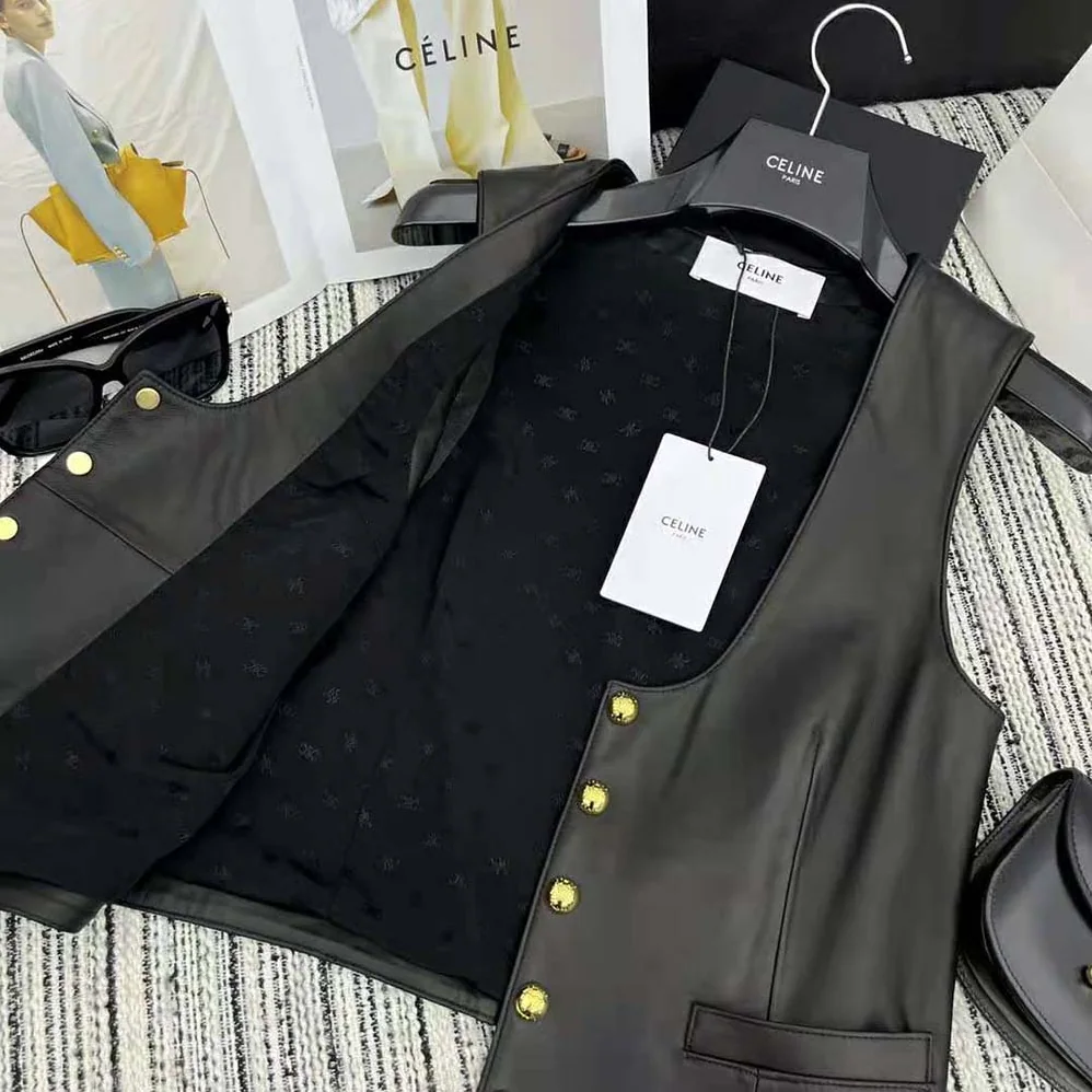 Celine Waistcoat in Soft Lambksin for Men in Black