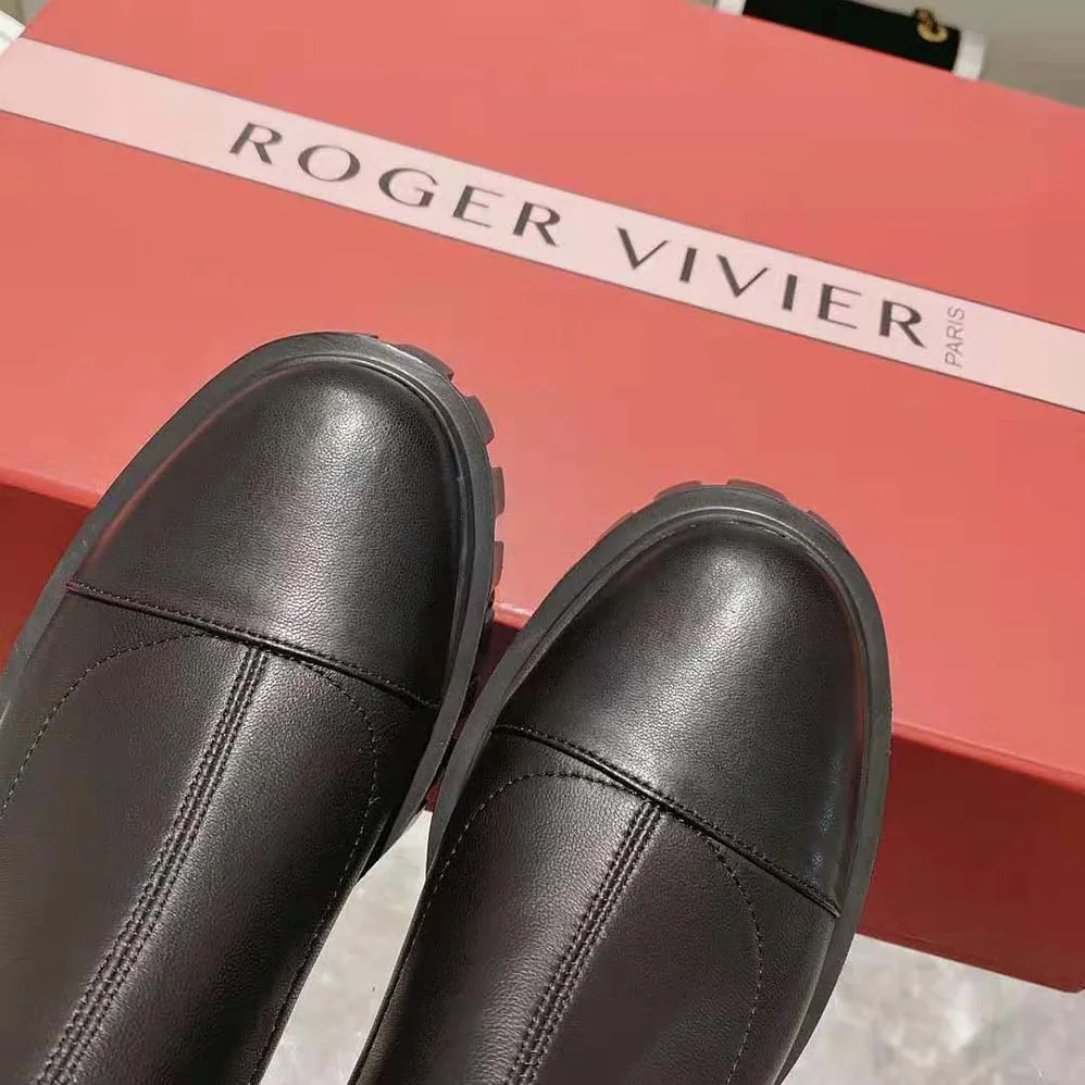 Roger Vivier Viv' Go-Thick Rhinestone Buckle Stretch Ankle Boots in Soft Leather for Women Roger Vivier Viv' Go-Thick Rhinestone Buckle Stretch Ankle Boots in Soft Leather for Women
