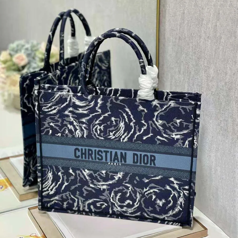 Dior Large Dior Book Tote Blue Dior Roses Embroidery for Women Dior Large Dior Book Tote Blue Dior Roses Embroidery for Women