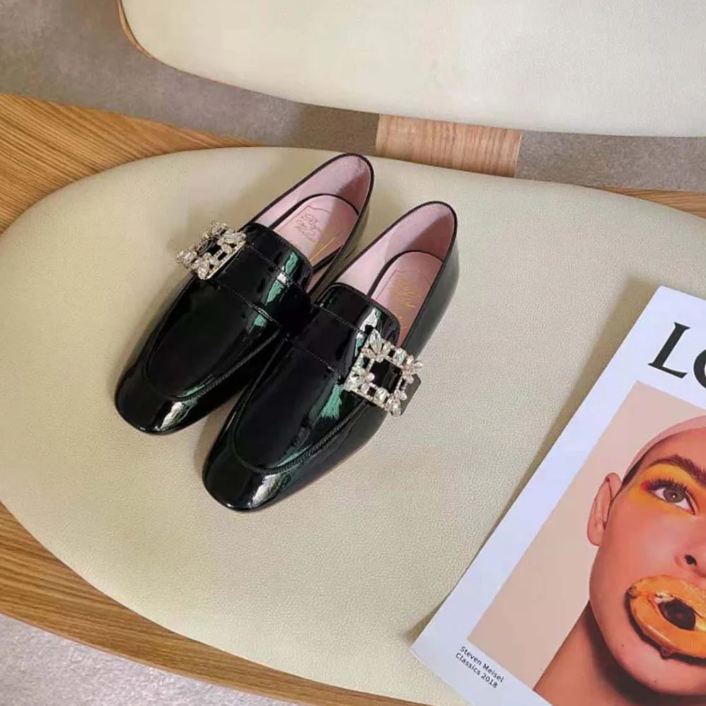 Roger Vivier Mini Broche Vivier Buckle Loafers in Patent Leather for Women in Black Roger Vivier Mini Broche Vivier Buckle Loafers in Patent Leather for Women in Black