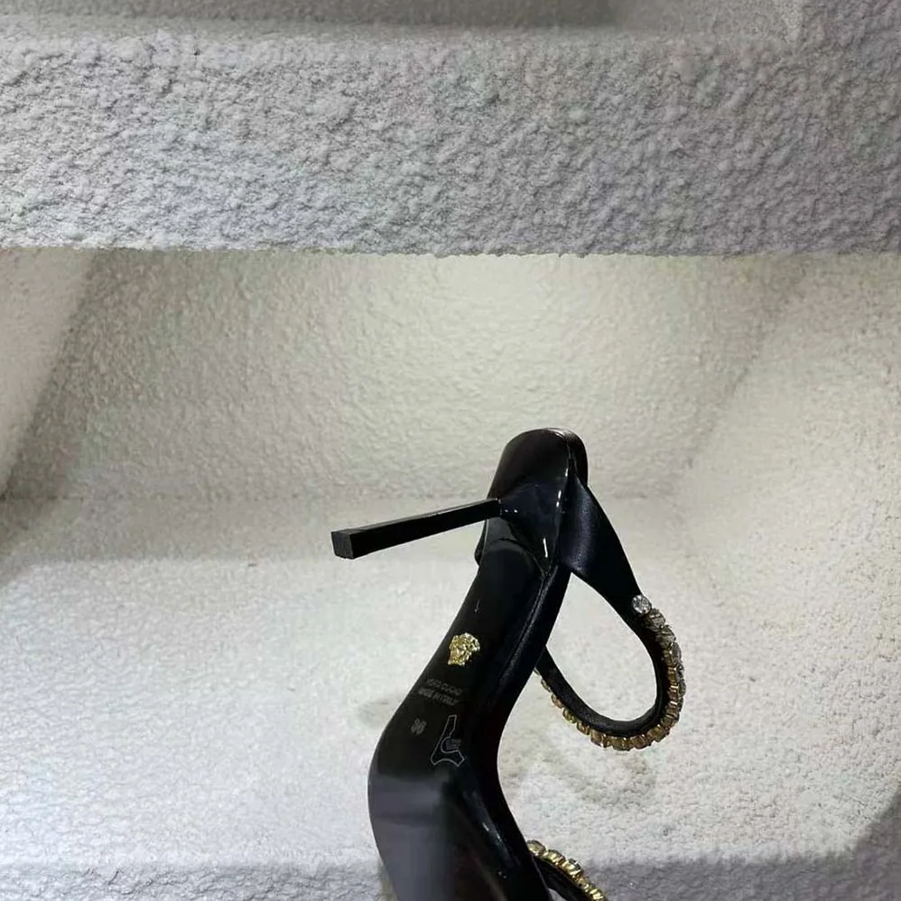 Versace Rhinestone Mules in 105mm Heel Hight for Women in Black Versace Rhinestone Mules in 105mm Heel Hight for Women in Black