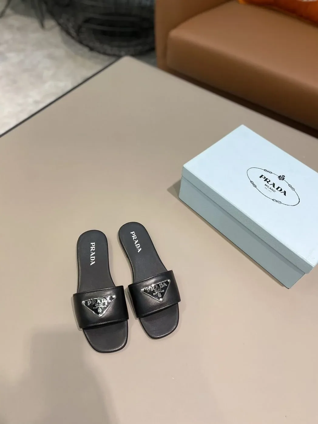 Prada Saffiano Slides Black /