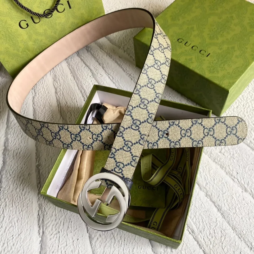 Gucci GG Supreme Belt With G Buckle Beige/Blue, for Women Gucci GG Supreme Belt With G Buckle Beige/Blue, for Women