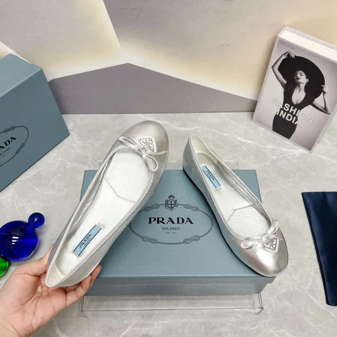 Prada Nappa Ballerinas Silver