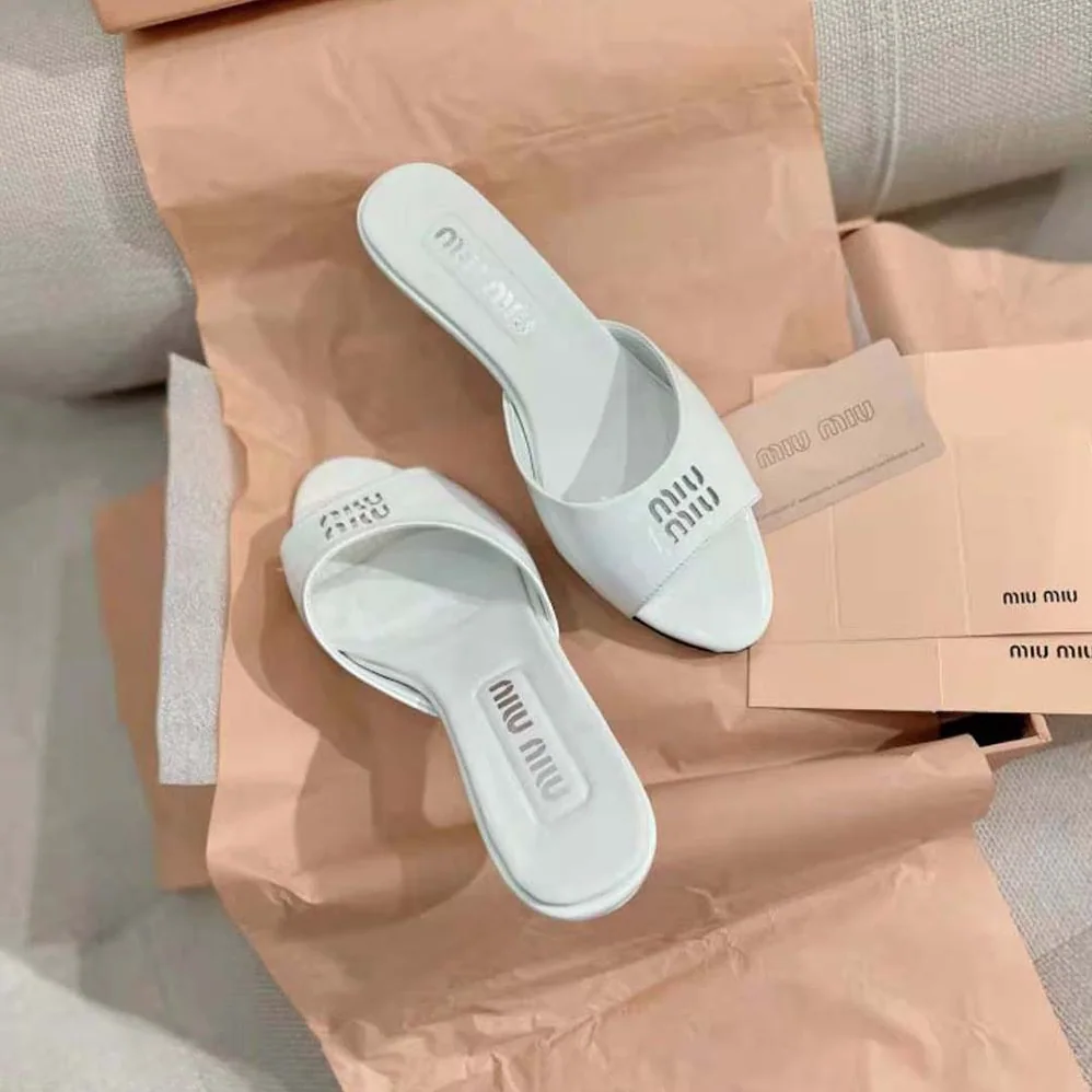 Miu Miu Patent Leather Sandals in 45 mm Heel Height for Women in White Miu Miu Patent Leather Sandals in 45 mm Heel Height for Women in White